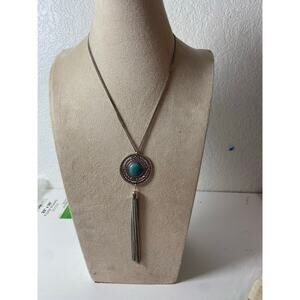 Boho Tassel Necklace with Turquoise Cabochon